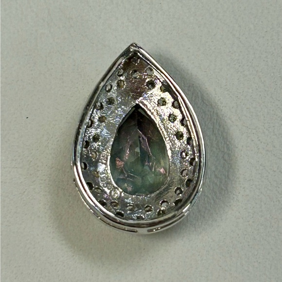 10k 10 karat white gold, mystic topaz, and diamond teardrop pendant necklace - Picture 4 of 11